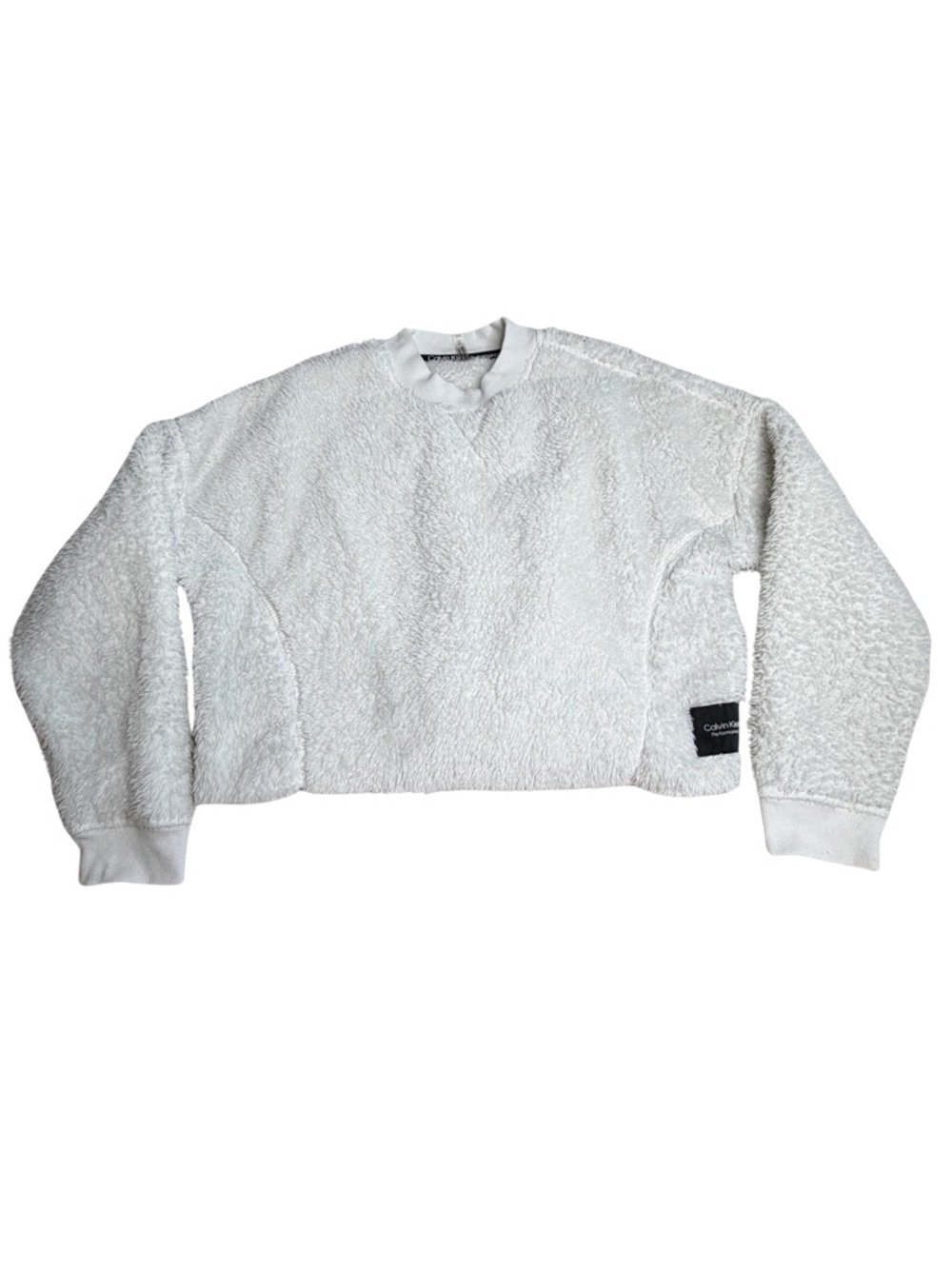 Calvin Klein Performance Womens M White Sherpa Fleece Cropped Pullover Cozy‎